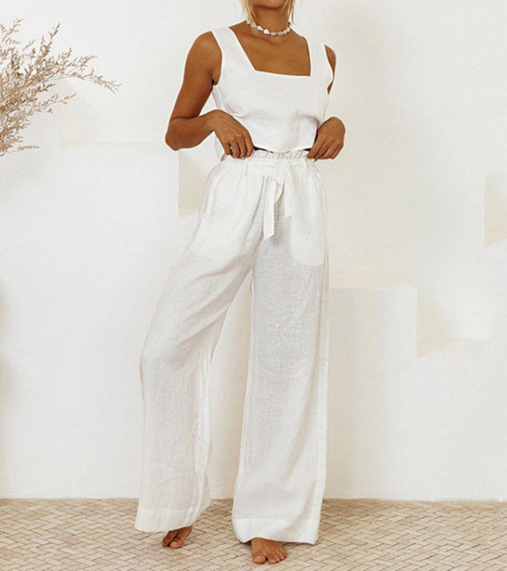 Milena | Women's Square Neck Minimalist Top and Wide-Leg Pants Set