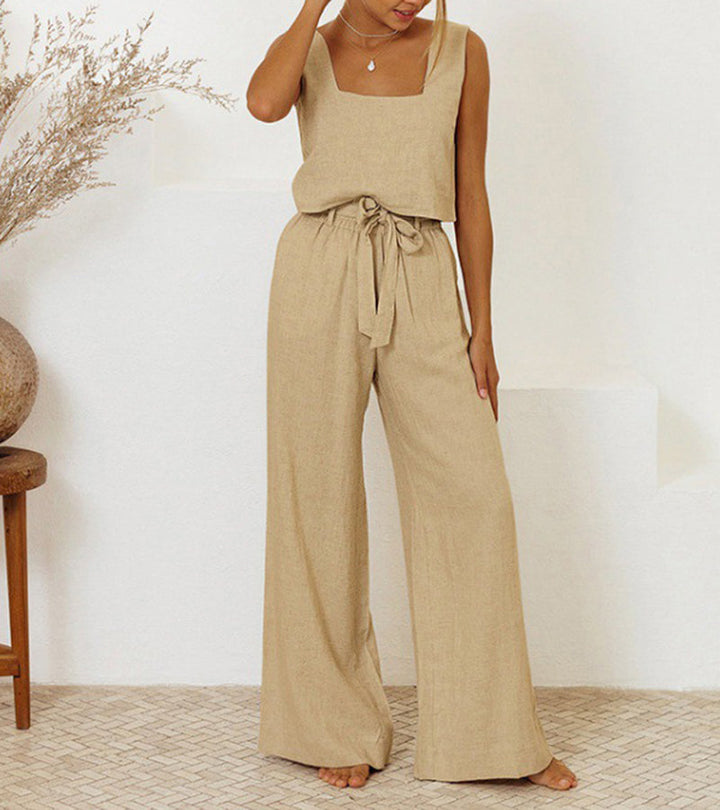 Milena | Women's Square Neck Minimalist Top and Wide-Leg Pants Set