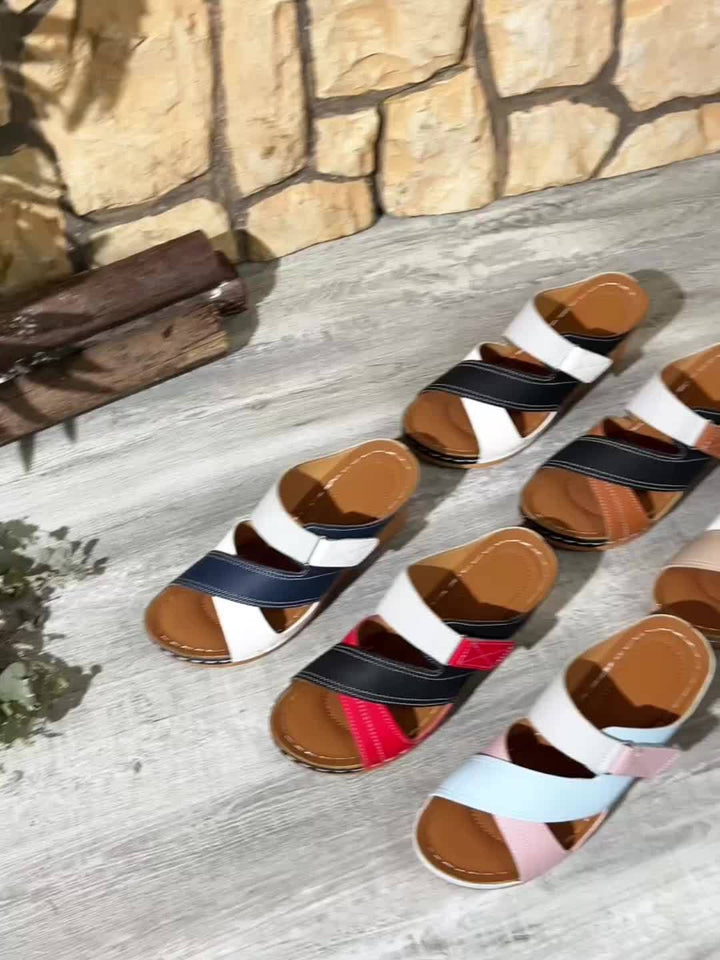 Marina | Women's Colorblock Wedge Slides, Comfortable Sandals