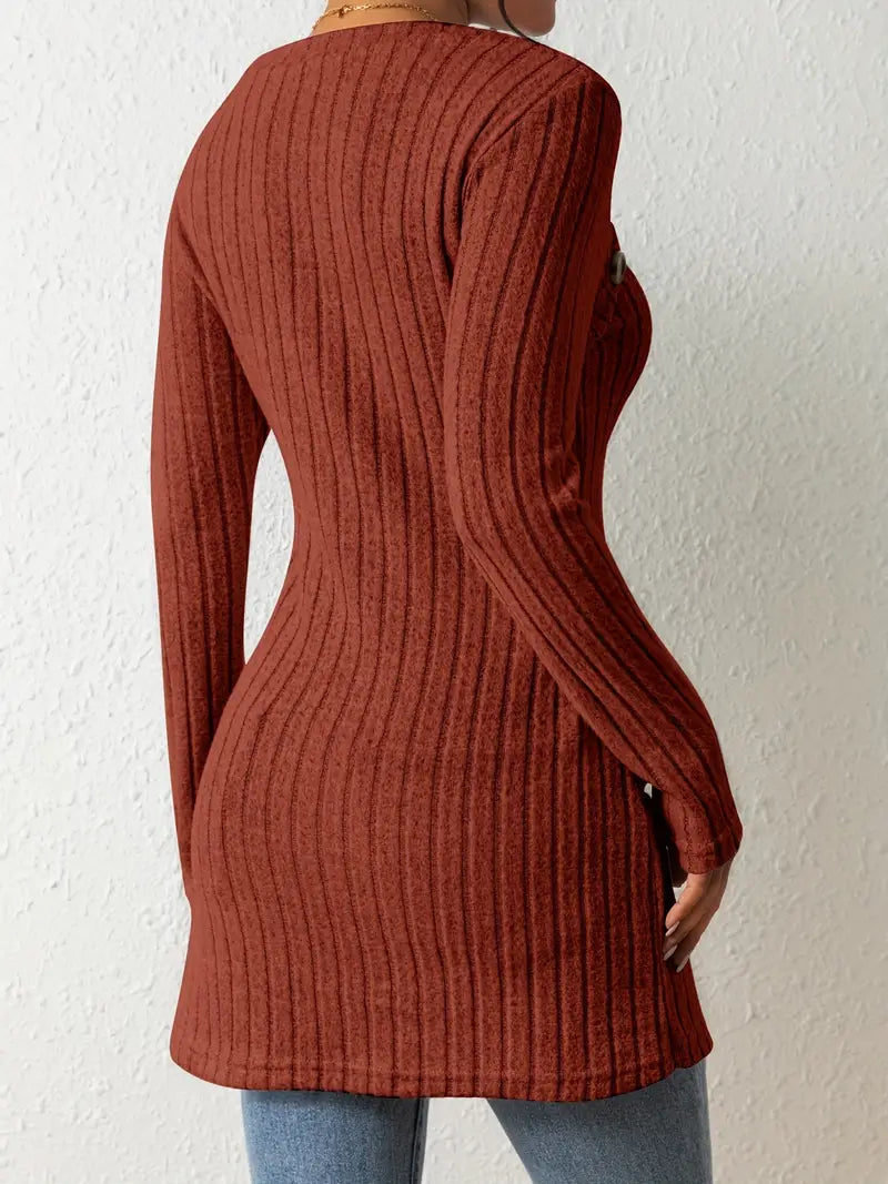 Julia | Women's Long Sleeve Square Neck Asymmetrical Top with Buttons
