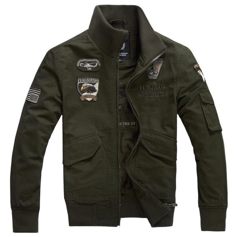 Men's Long Sleeve Military-Style Jacket with Pockets