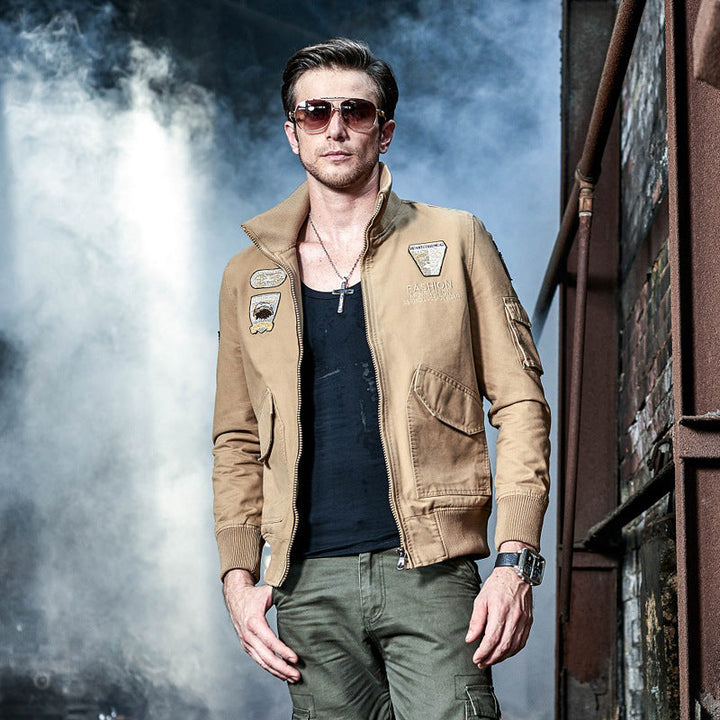 Men's Long Sleeve Military-Style Jacket with Pockets
