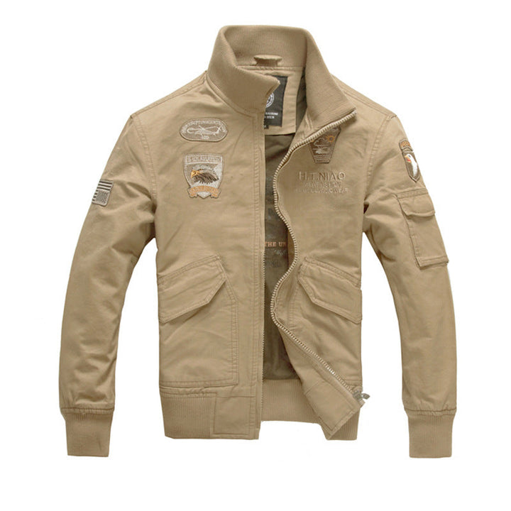 Men's Long Sleeve Military-Style Jacket with Pockets