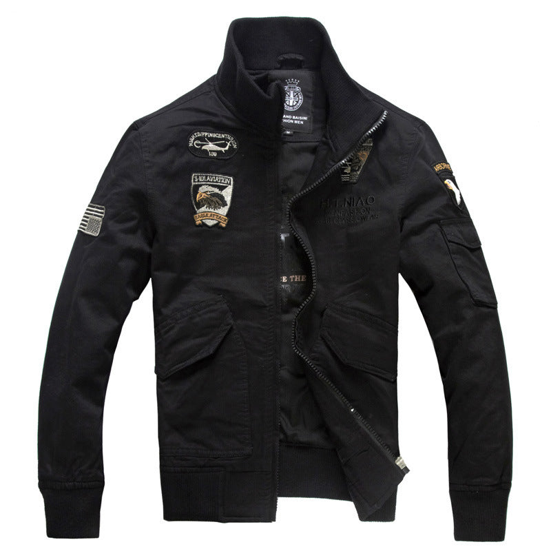Men's Long Sleeve Military-Style Jacket with Pockets