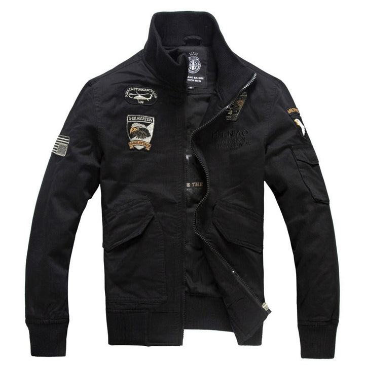 Men's Long Sleeve Military-Style Jacket with Pockets