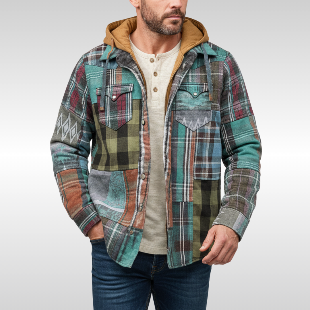 Rowan | Men's Plaid Jacket with Hood, Pockets and Buttons