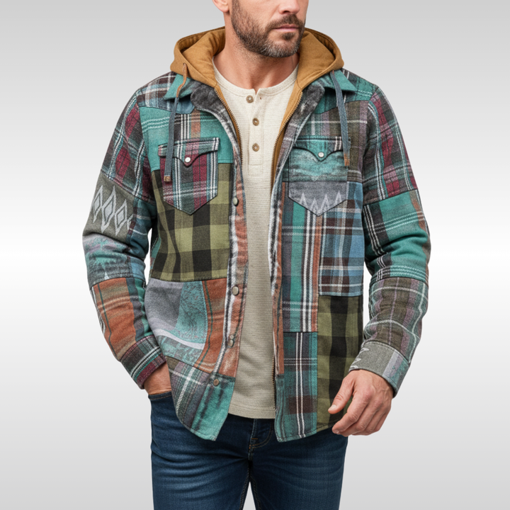 Rowan | Men's Plaid Jacket with Hood, Pockets and Buttons