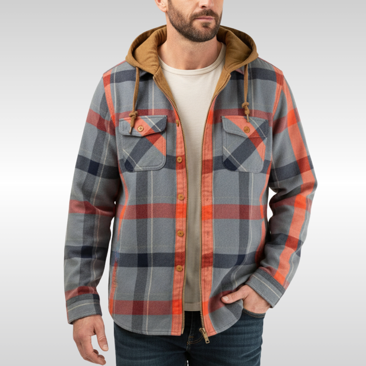 Rowan | Men's Plaid Jacket with Hood, Pockets and Buttons