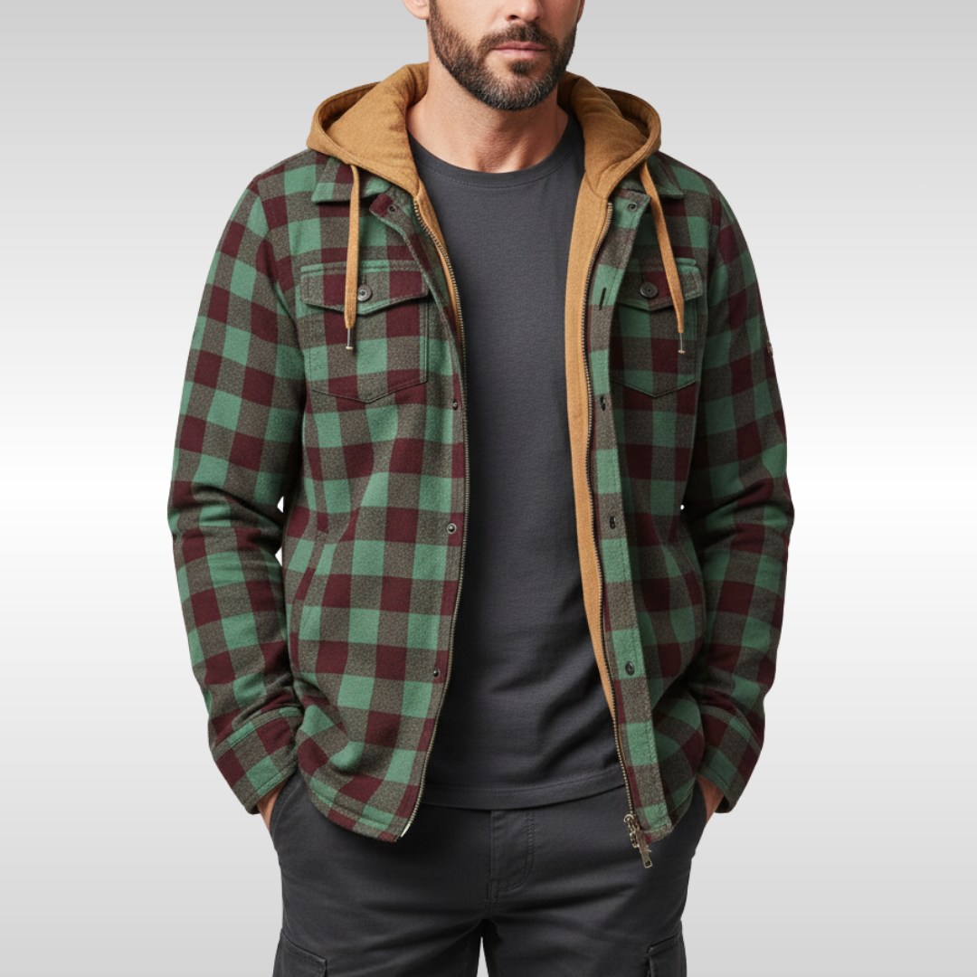 Rowan | Men's Plaid Jacket with Hood, Pockets and Buttons