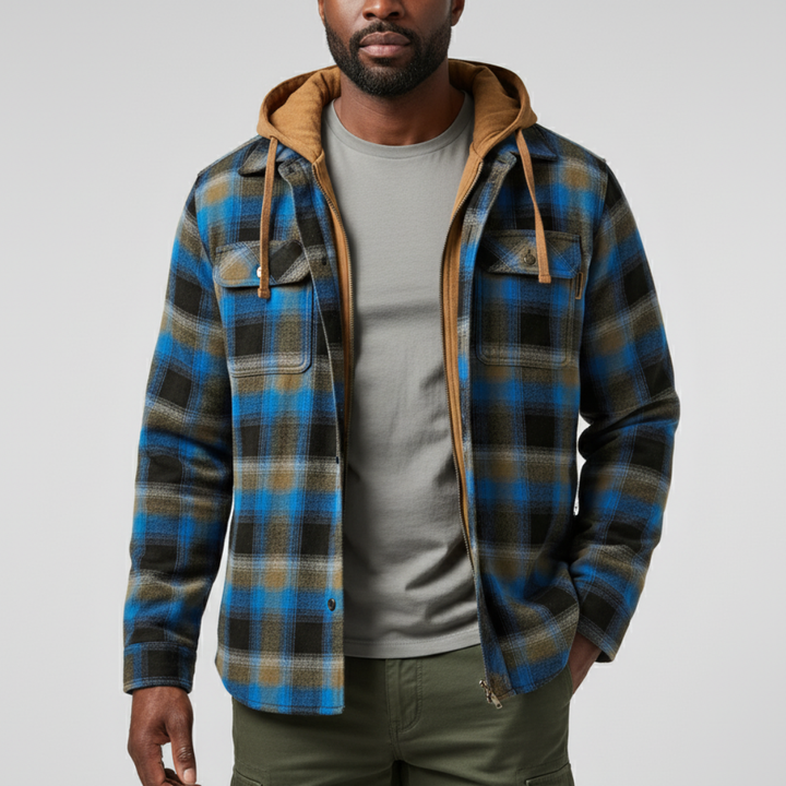 Rowan | Men's Plaid Jacket with Hood, Pockets and Buttons