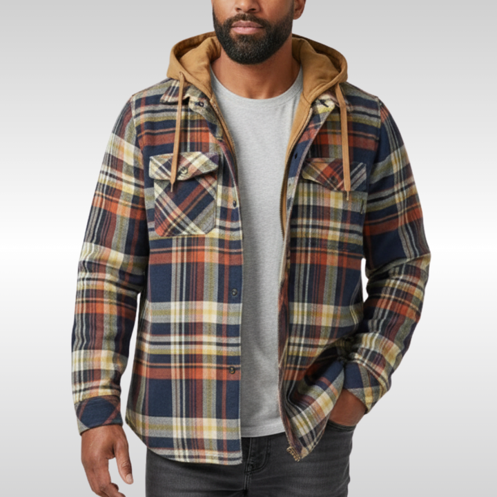 Rowan | Men's Plaid Jacket with Hood, Pockets and Buttons