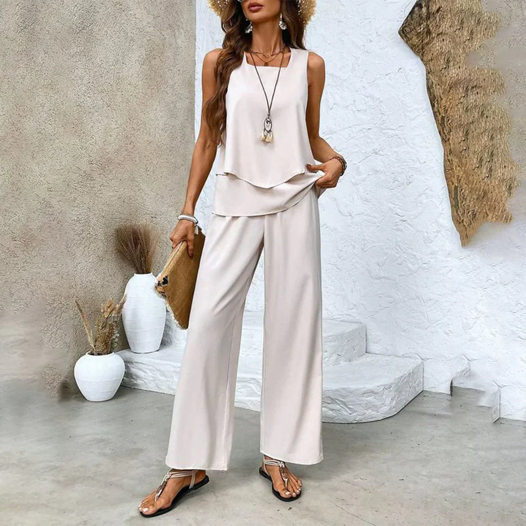 Luna | Women's Sleeveless Square Neck Stylish 2-Piece Summer Set