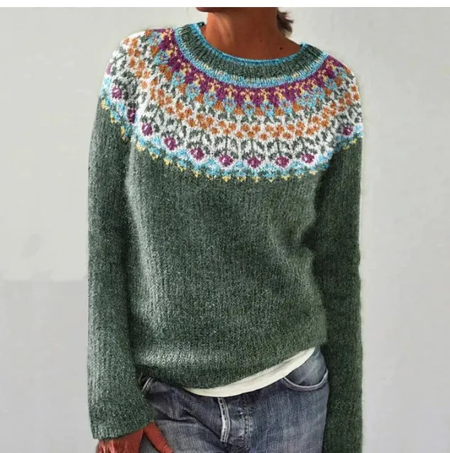 Lexi | Relaxed Boat Neck Retro Nordic Pattern Fall Sweater