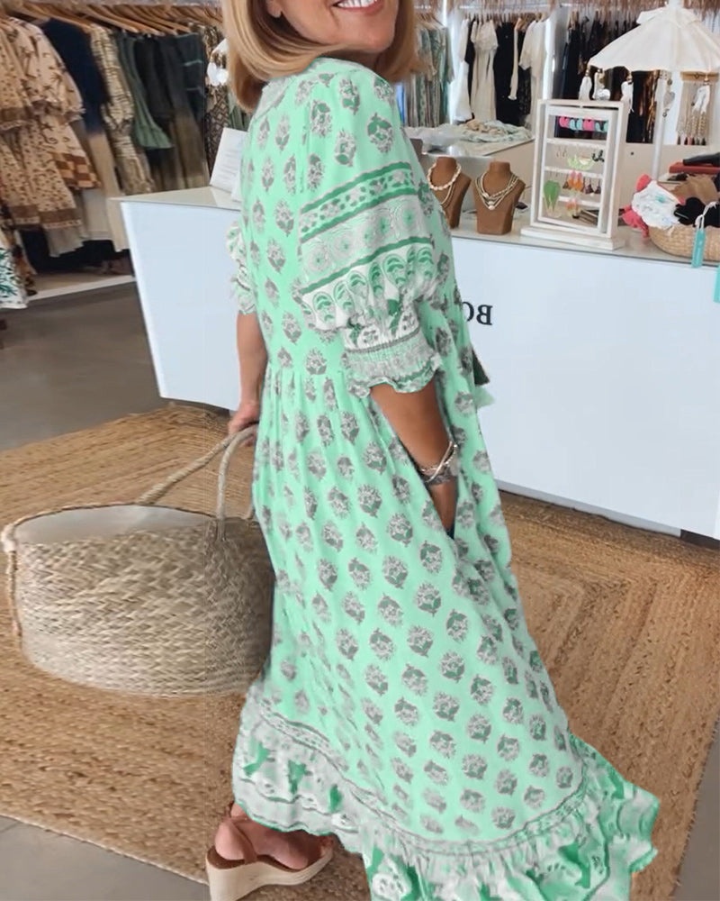 Modena™ | Casual Printed V-neck Half Sleeve Dress