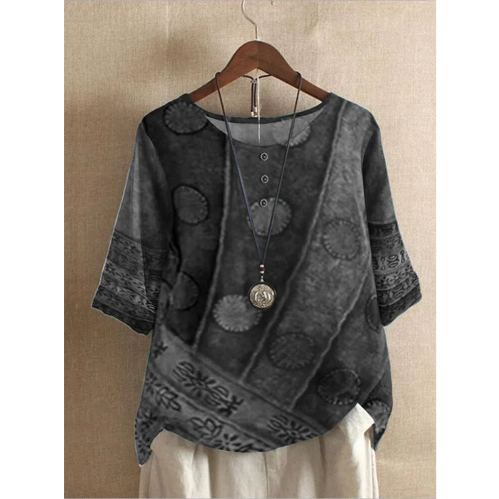 Valarie | Women's Short Sleeve Colorful Bohemian Top with Buttons