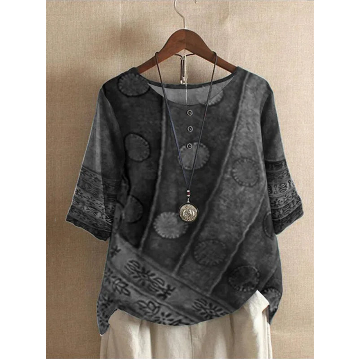 Valarie | Women's Short Sleeve Colorful Bohemian Top with Buttons