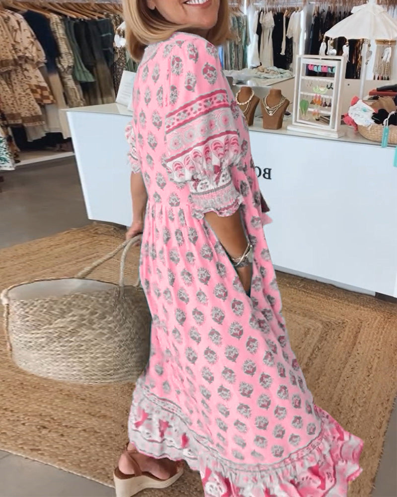Modena™ | Casual Printed V-neck Half Sleeve Dress