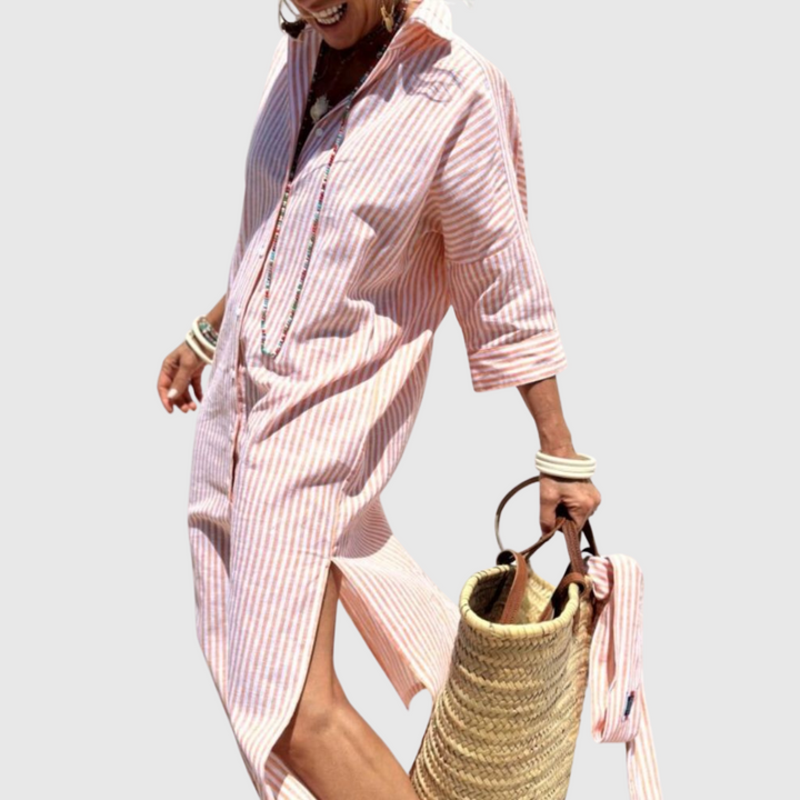 Elodie | Women's Chic Striped Button-Down Shirt Dress with Buttons