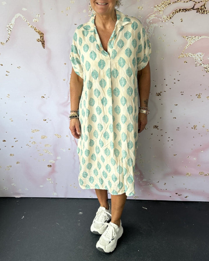 Dinie | Women's Short Sleeve V-Neck Maxi Loose Spring Dress with Side Slit