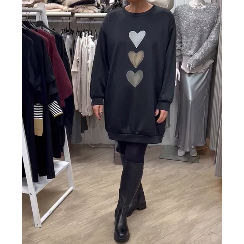 Francine™ - Women's Long Sleeve Heart Print Sweatshirt