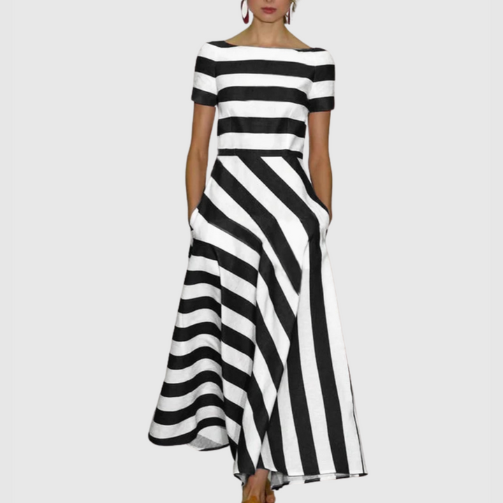 Madeline | Women's Off-the-Shoulder Vonda Striped Off-Shoulder Maxi Dress