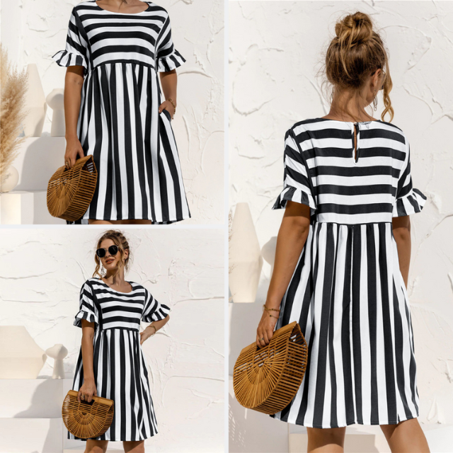 Levoire | Ruffled Short Striped Maternity Dress