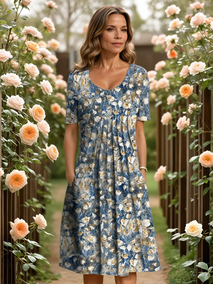 Fiona | Women's Round Neck Mini Elegant Everyday Dress with Pockets