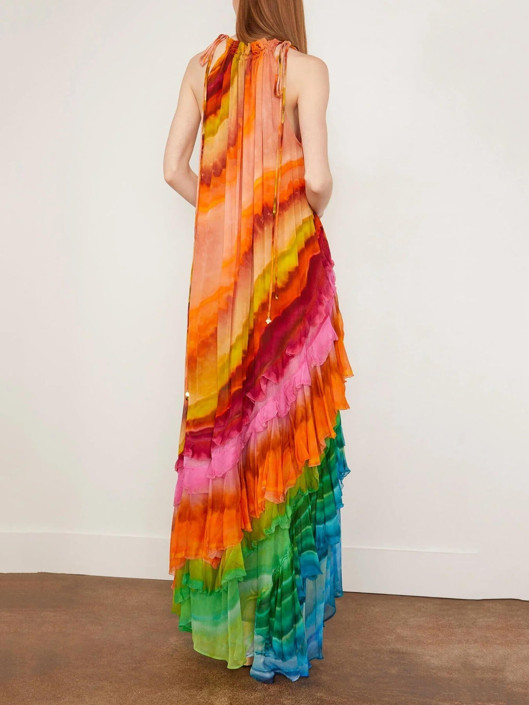Velia | Women's Halter Neck Tie-Dye Flowy Ankle-Length Dress with Ruffle