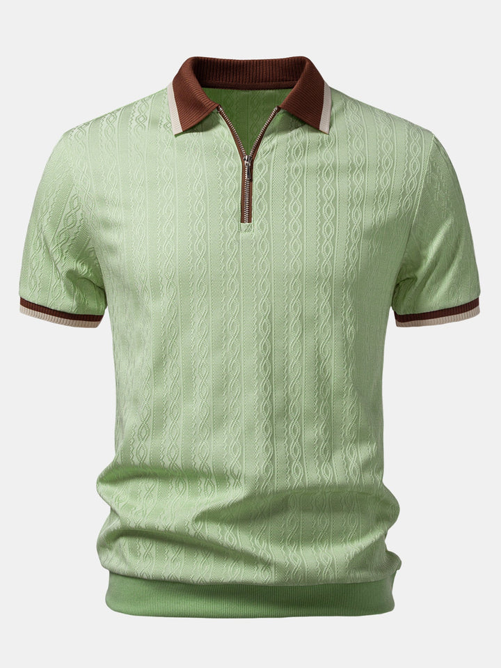 Men's Short Sleeve Zip Polo & Elastic-Waist Straight-Leg Pants Set