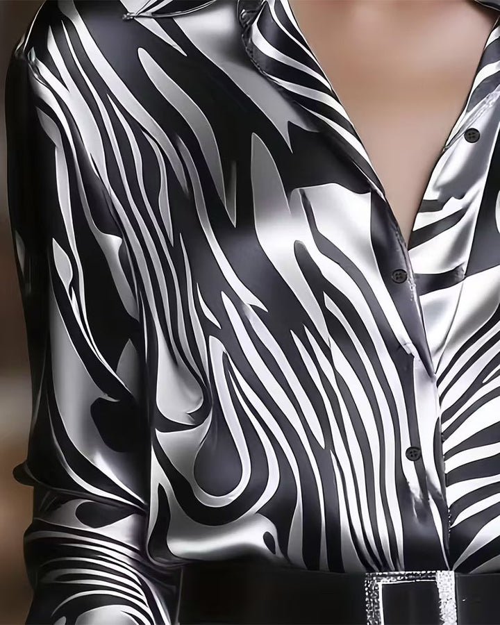 Women's Long Sleeve V-Neck Chic and Stylish Printed Blouse