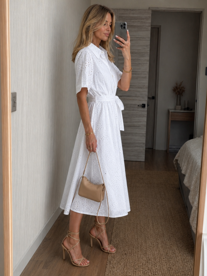 Eden | Women's Midi Dress with Buttons and Tie Waist
