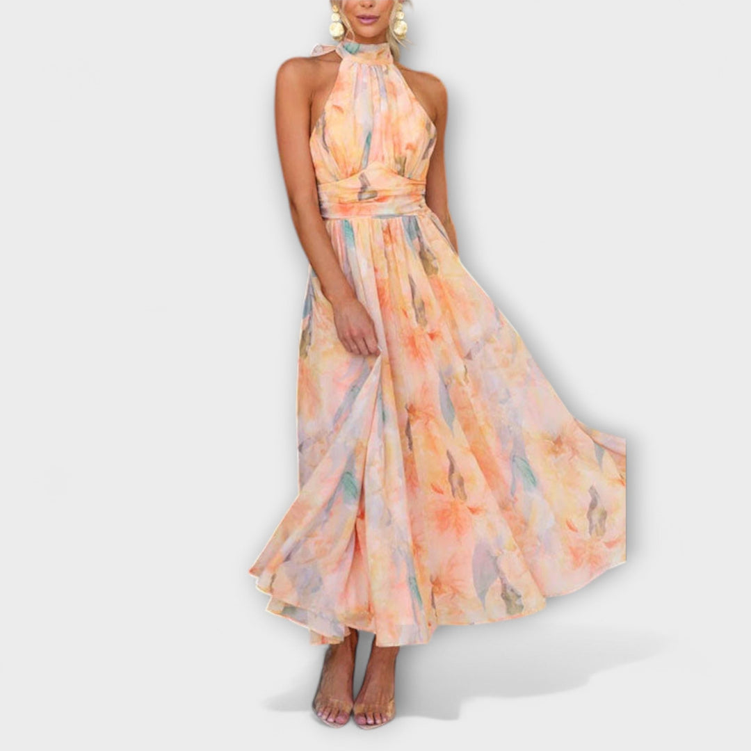 Dana | Women's Halter Neck Watercolor Halter Maxi Dress