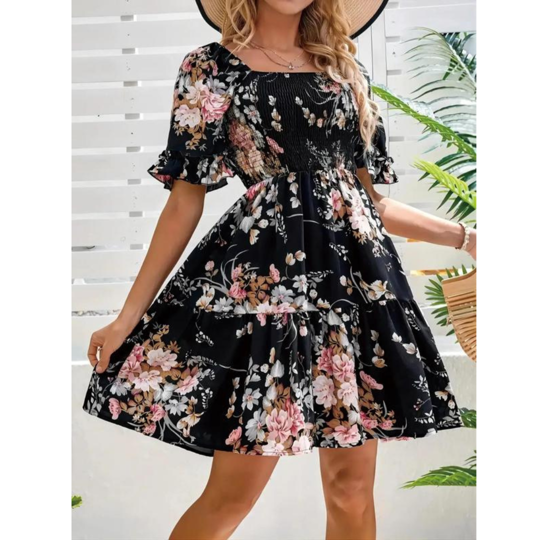 Isolde | Vintage Floral Flounce Sleeve Summer Dress