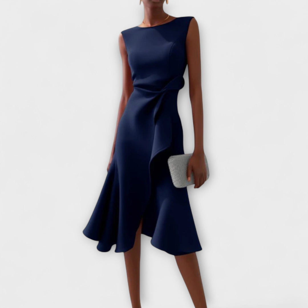 Juliette | Women's Sleeveless Elegant Draped Asymmetrical Midi Dress