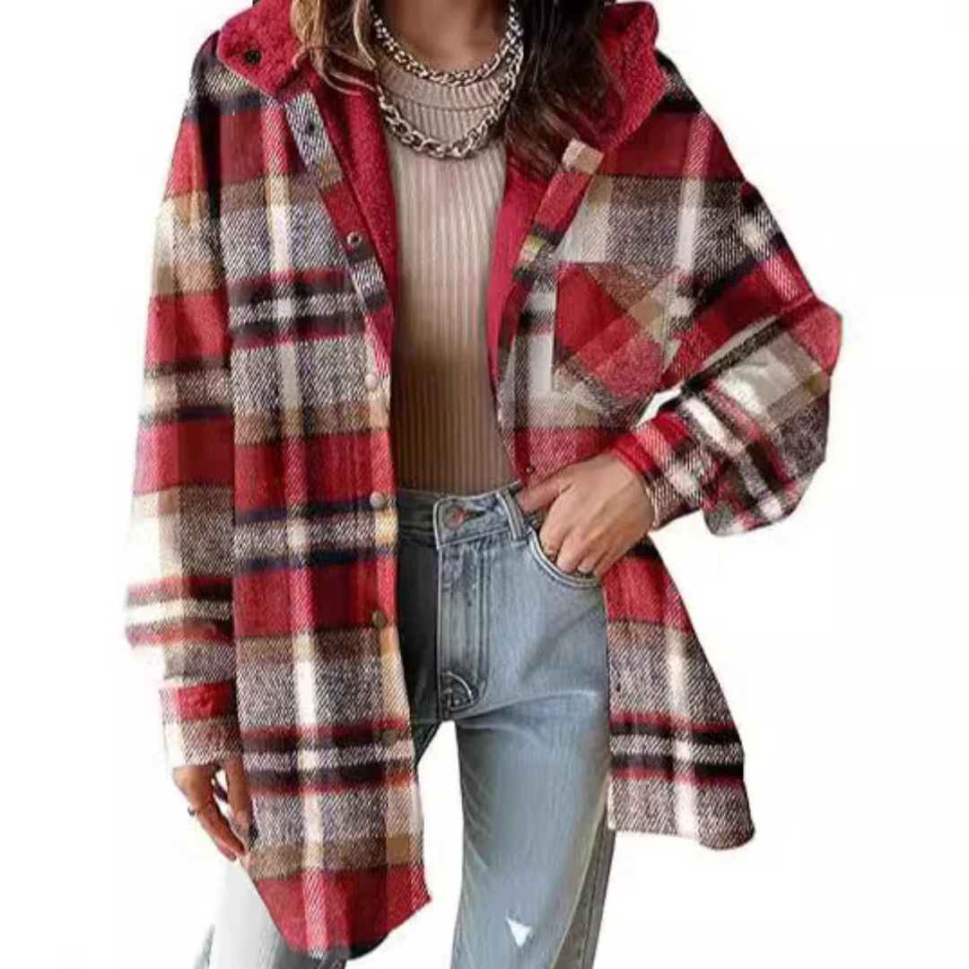 Tallulah™ - Relaxed Fit Hooded Jacket in Check Pattern