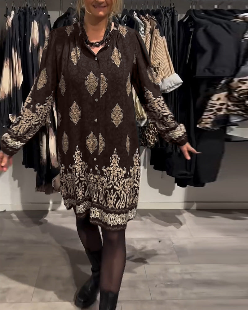 Ilse | Women's Long Sleeve Knee-Length Vintage-Inspired Dress with Button Placket and Buttons