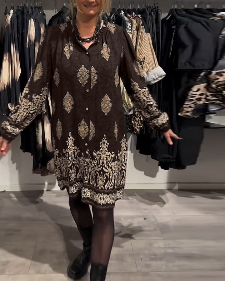 Ilse | Women's Long Sleeve Knee-Length Vintage-Inspired Dress with Button Placket and Buttons