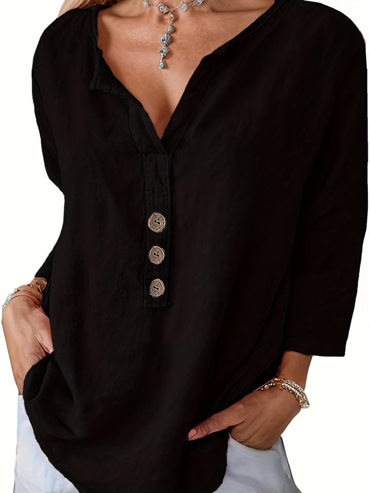Harper | Women's Relaxed Loose V-Neck Button-Up Top with Buttons