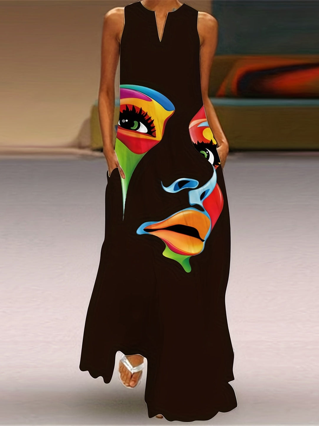 Honor | Women's Chic Mask Print Maxi Dress