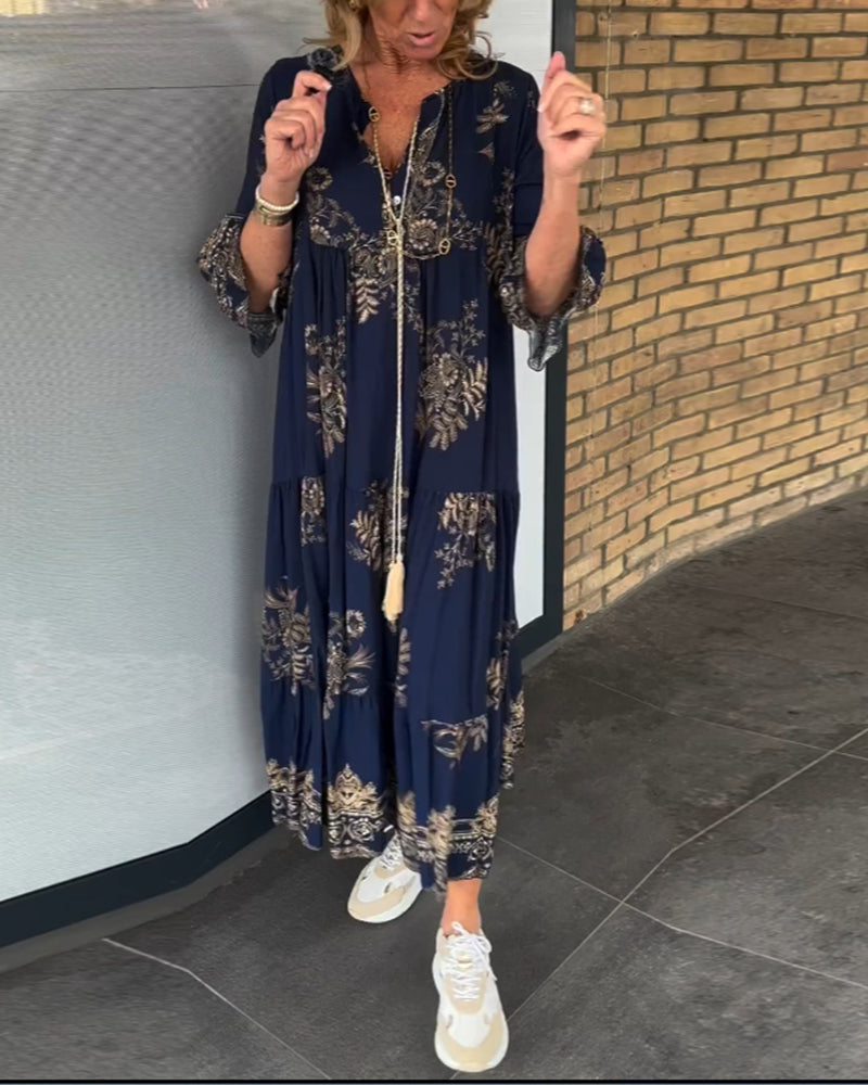 Rose™ – Vintage Loose V-Neck Midi Dress