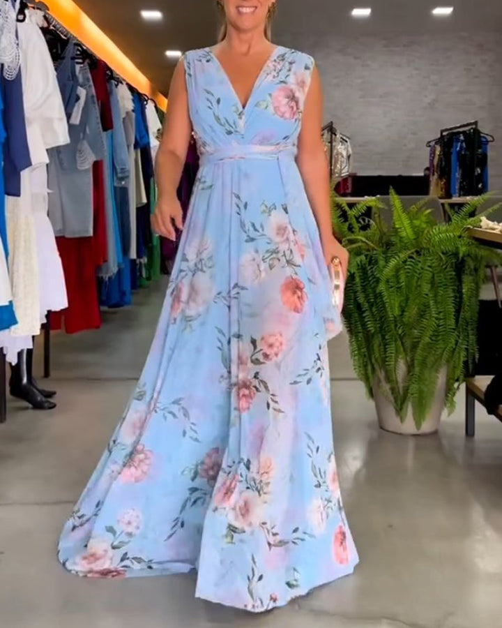 Venesa™ | Elegant Sleeveless V-neck Floral Print Dress