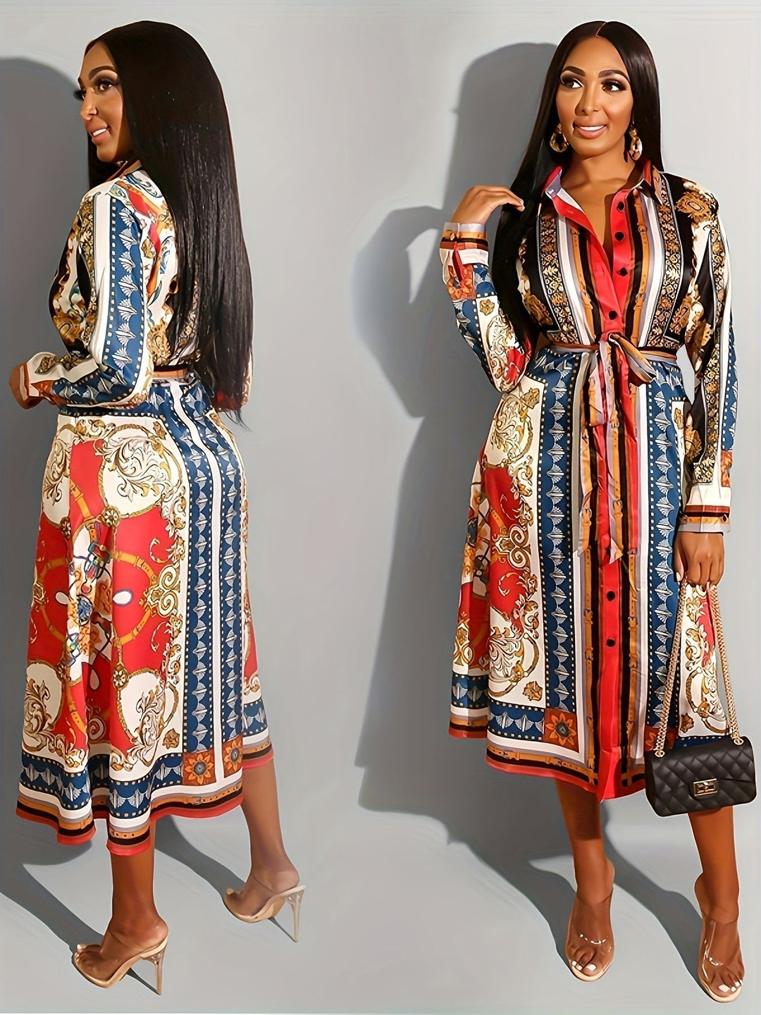 Marigold | Women's Mid-Calf Long Sleeve Shirt Dress