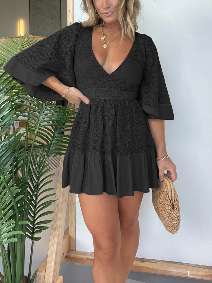 Pink Laura™ - Lace Crochet Romper Dress