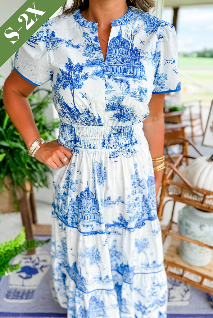 Eliza | Women's Short Sleeve V-Neck Classic Toile Maxi