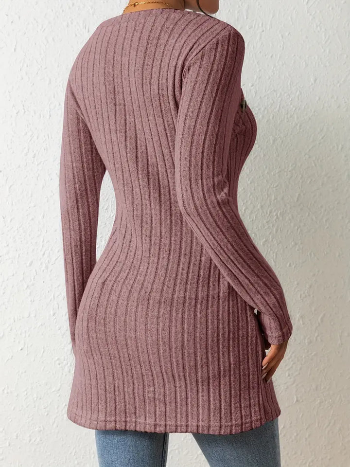 Julia | Women's Long Sleeve Square Neck Asymmetrical Top with Buttons