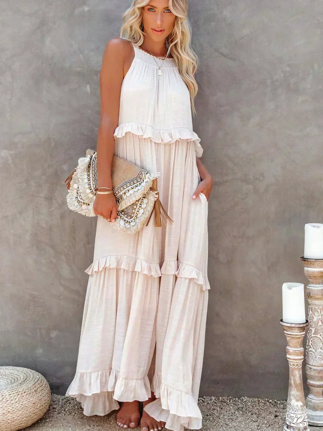 Landry | Women's Mini Chic Ruffle Trim Sleeveless Dress