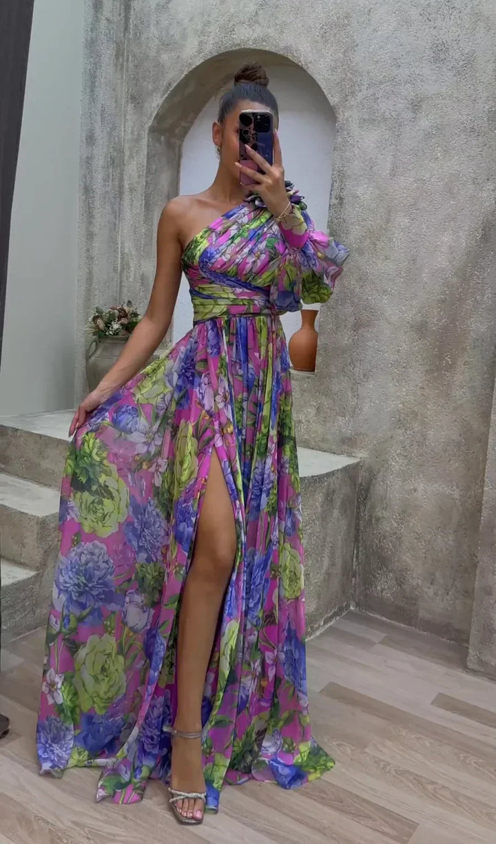 Whitney | Chic Flowing Shoulder Dress for Summer Occasions