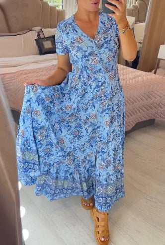 Ellie | Women's Mini Elegant Floral V-Neck Pleated Hem Dress