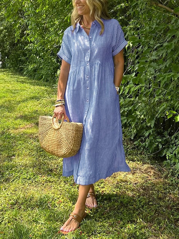 Gwen | Women's Striped Shirt Dress with Pockets