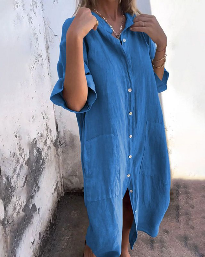 Meiva | Women's Shirt Long Dress with Buttons